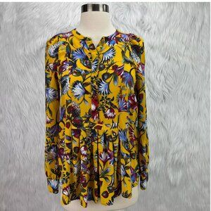 J.Crew TALL Size Yellow Floral 100%‎ Silk Blouse Top Shirt XS Cottagecore Spring